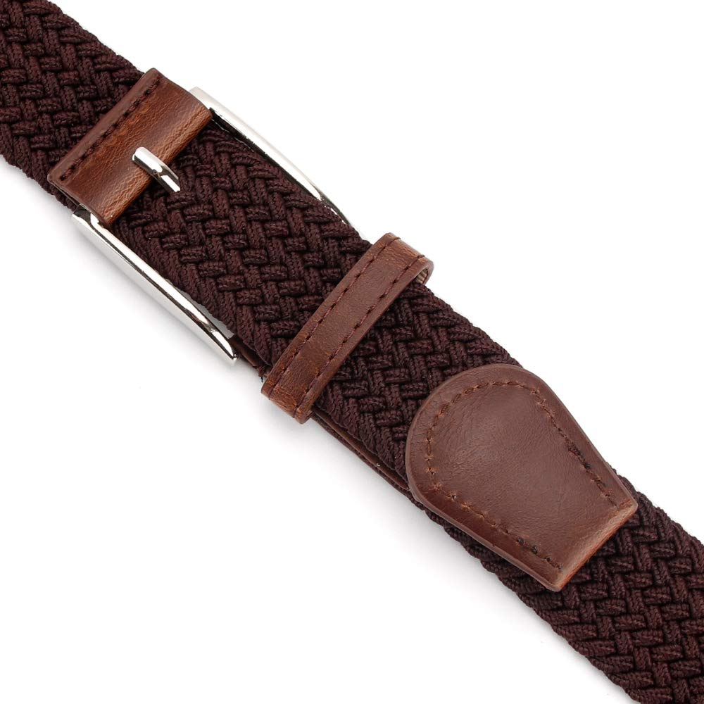 2 Pieces Braided Woven Elastic Stretch Canvas Belts for Men Women (Black+Brown, M)