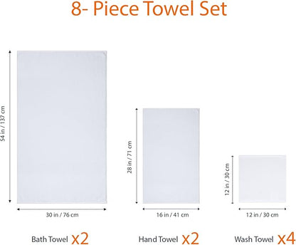 Amazon Basics 100% Cotton Soft Quick-Dry 8-Piece Towel Set, Bath Towels