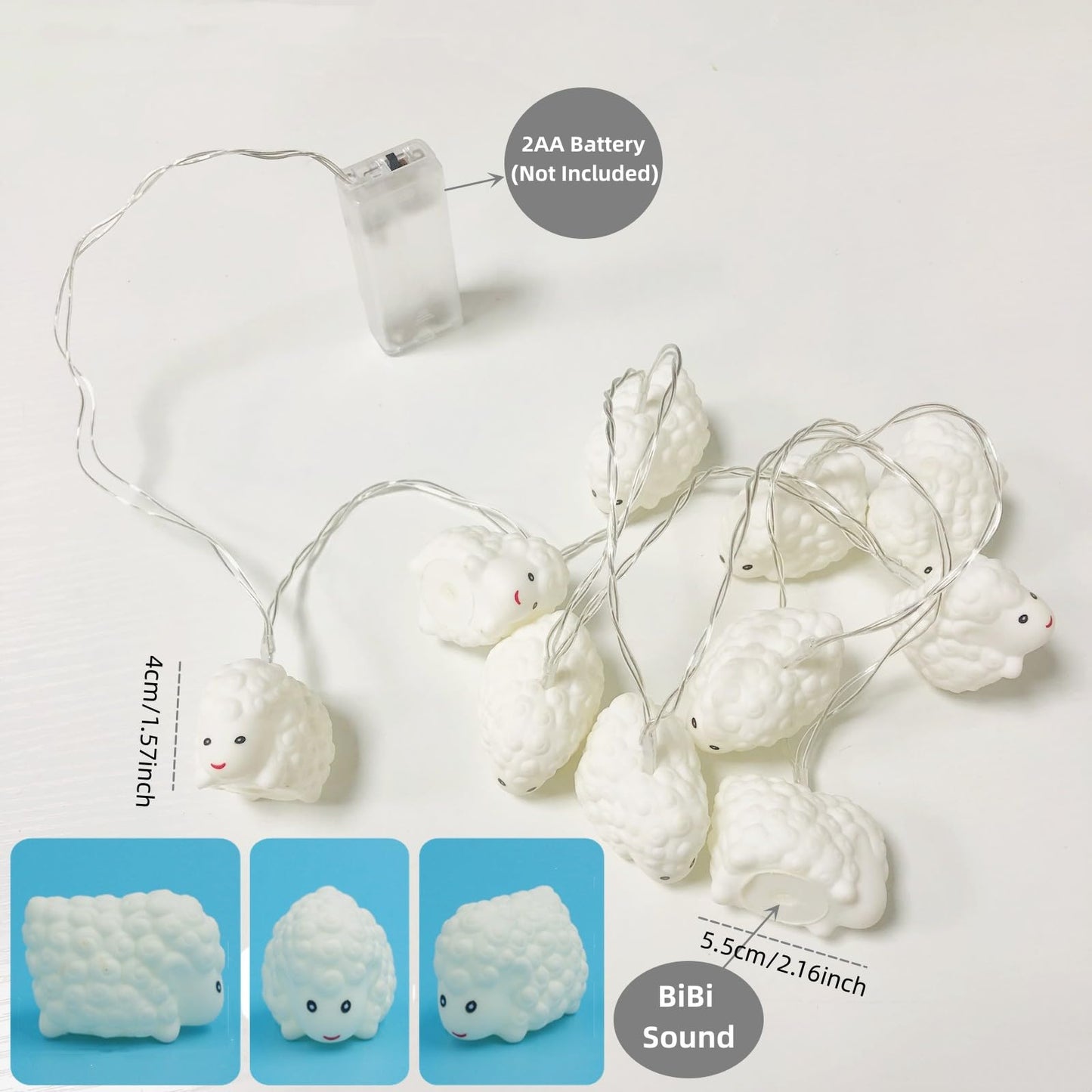 Sezrgiu Cute Painted Sheep Night Light LED Sheep Ornaments String Lights White Lamb Fairy Light Battery Powered Indoor Party Decor Night Light (10LED, White Sheep)
