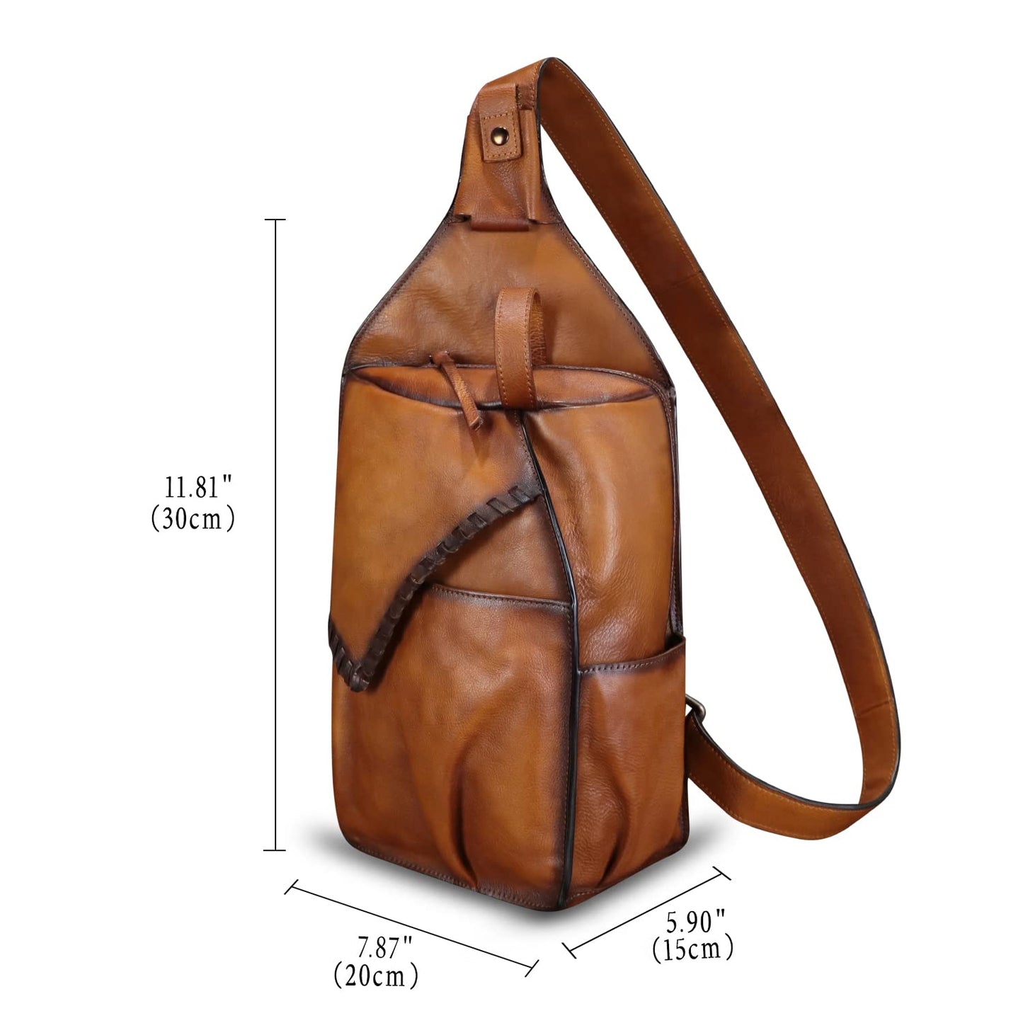 FEIGITOR Genuine Leather Sling Bag for Men Handmade Retro Crossbody Backpack Purse Hiking Daypack Chest Shoulder Fanny Pack (Brown)