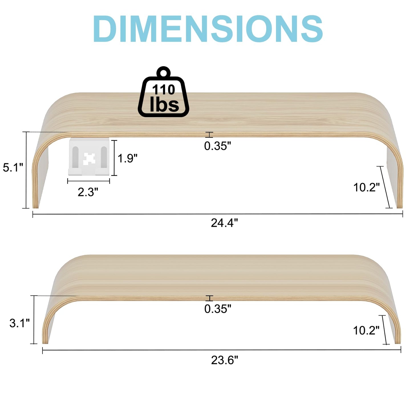 ERGO COLLECT Bent Wood Monitor Stand Riser, Solid Wood Dual Monitor Riser with Storage, 2-Tier Natural Wood Desk Shelf Organizer for Computer, Laptop & Printer, No Assembly, Max Load 110lbs