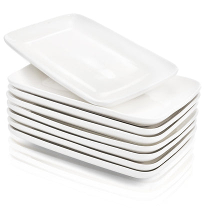 Foraineam 8 Pieces Rectangular Plates 8 Inch Porcelain Platters, Dessert, Appetizer, Salad Plates White Serving Trays