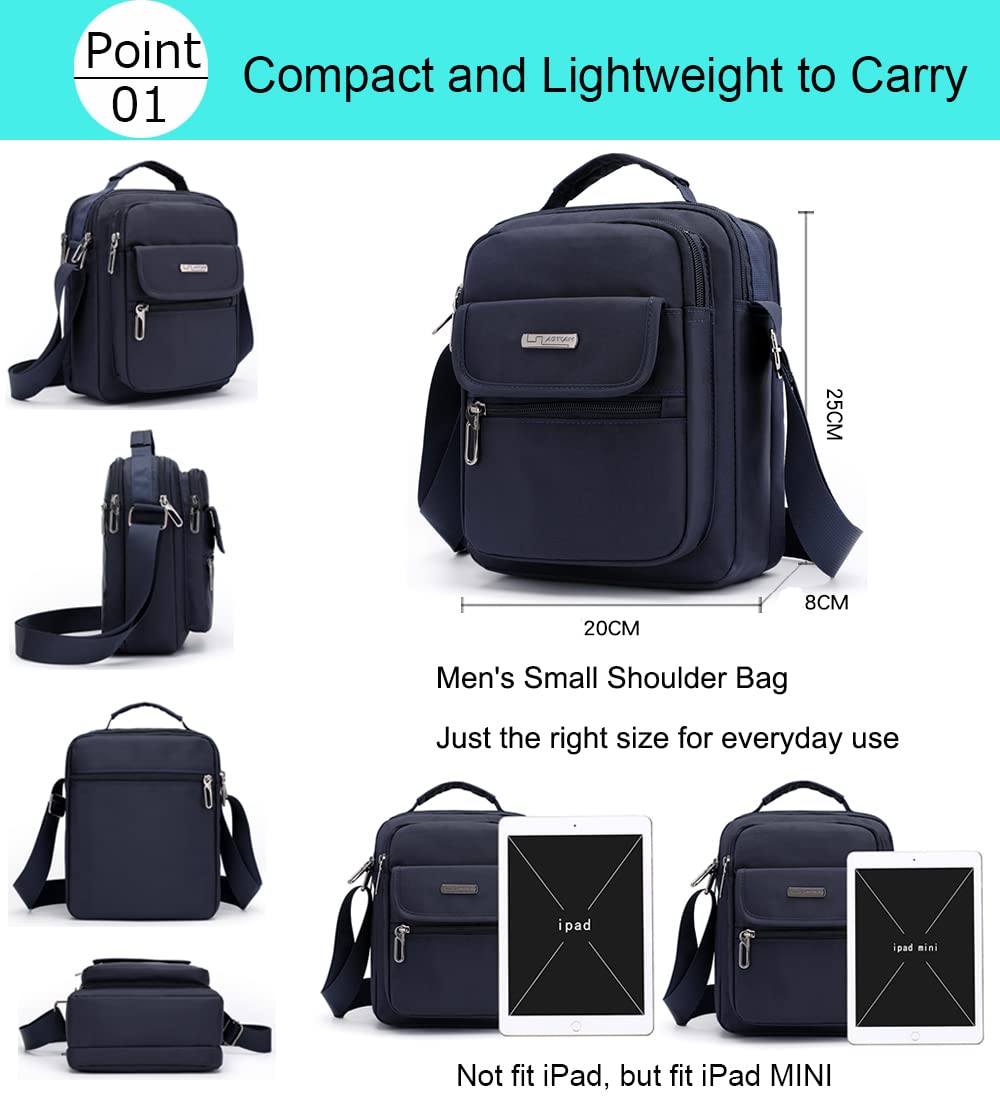 natyrlpog Men's Shoulder Bag Nylon Messenger Bag Crossbody Purse Waterproof Lightweight for Travel Work Outdoor Black Small