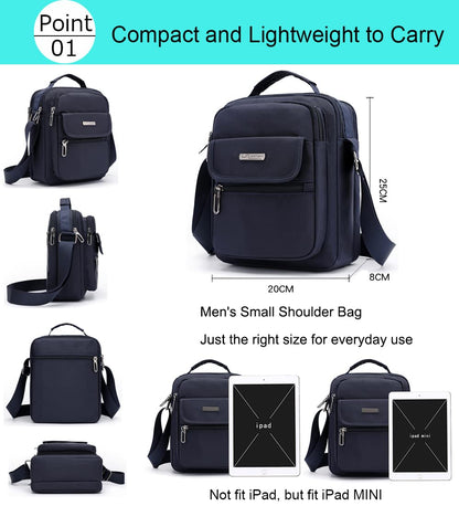natyrlpog Men's Shoulder Bag Nylon Messenger Bag Crossbody Purse Waterproof Lightweight for Travel Work Outdoor Black Small
