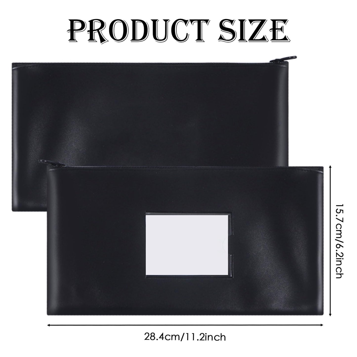 20 Pack Money Bank Bag With Zipper, 11 x 6 Inch Leatherette Security Bank Deposit Bags Black Money Pouch Cash Bag Wallet Bags with Clear Window for Cash, Coins, Bills, Tools, Receipt Organizer