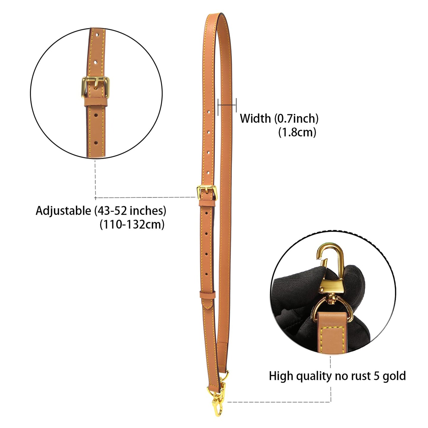 RYYXZXL Vachetta Leather Replacement Adjustable Shoulder Strap for L V Handbag Replacement Bag Strap