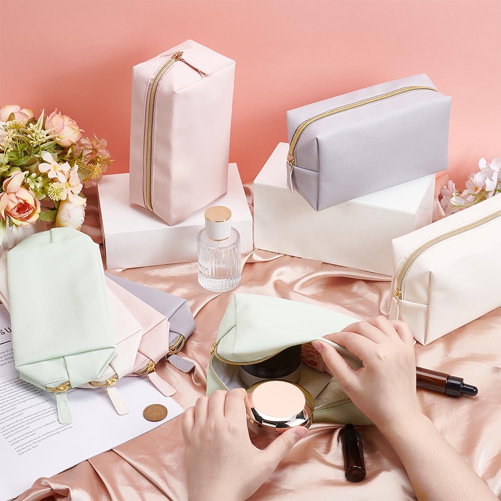 INTERWARM 12Pcs 4 Color Makeup Bag PU Leather Cosmetic Pouch, Bridesmaid Makeup Bags Bulk Zipper Cosmetic Pouch Waterproof Small Portable Toiletry Bag for Women Travel Wedding Party Favors