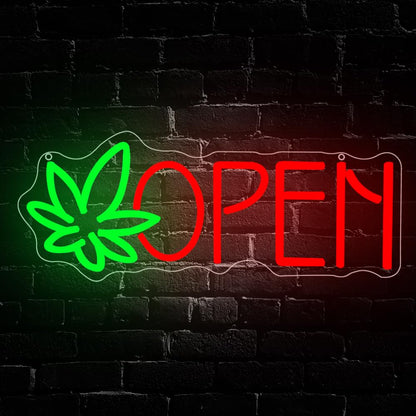 Green Leaf Neon Sign, Open Led Neon Light Signs for Wall Decor LED Light up Sign for Bar Home Beer Bar Pub Night Club Party Hotel Birthday Man Cave Club Pub Party Decor Gift USB Powered(16.2"*6.3")