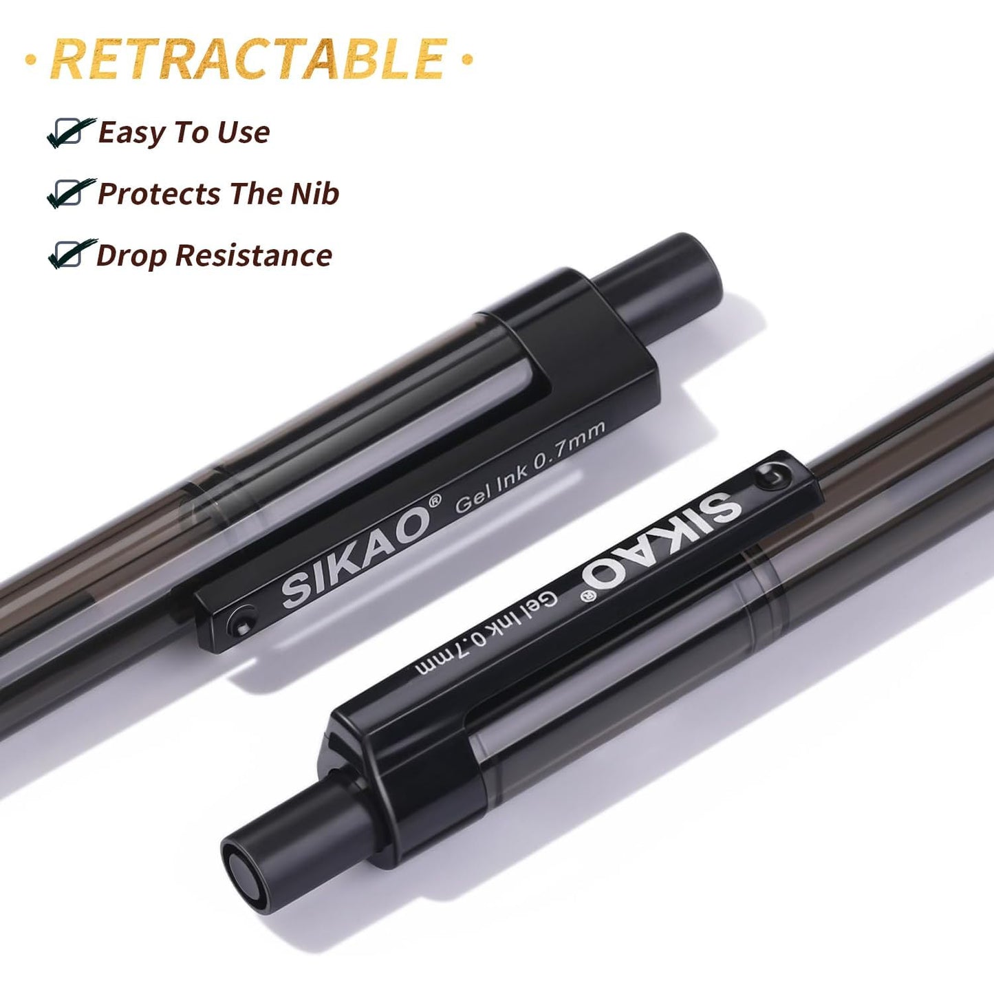Sikao Black Gel Pens Bulk, 60 Pack Retractable Black Gel Ink Pens, 0.7mm Fine Point Smooth Writing No-Smear Gel Pens for Office, School, Teachers, Students & Restaurant Servers, Front Desks