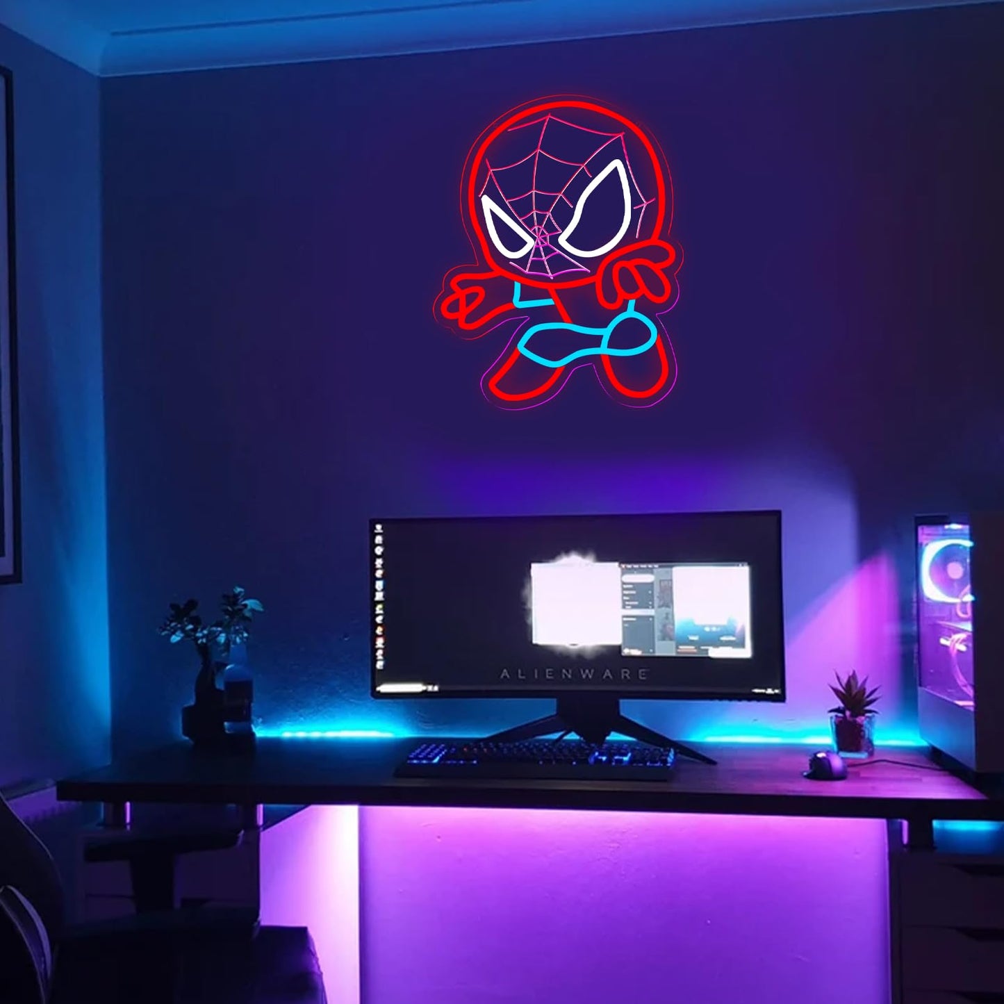 TOPQUALI LED Spider Neon Sign for Wall Decor, Dimmable Anime Light Up Display, Kids Bedroom Game Room Decoration, 12.2x15.7 Inch
