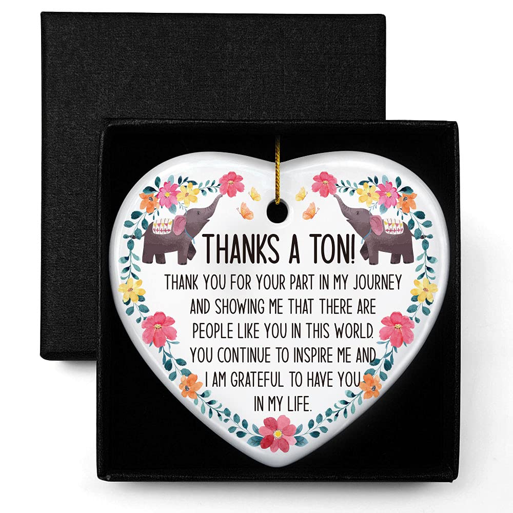 Thank You Gifts, Thanks A Ton, Christmas Ornament Keepsake Sign Heart Plaque Thank You Gift, Christmas Birthday Appreciation Gifts for Women Men Friends Coworkers Neighbors Teachers Boss Colleague