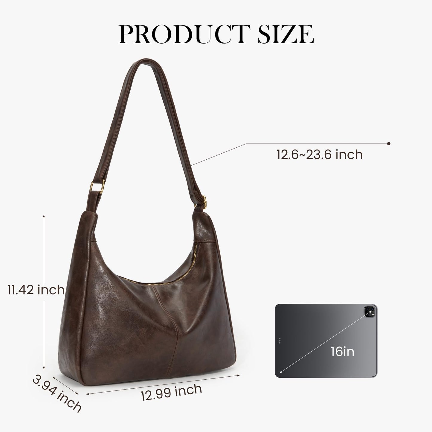 Brown Shoulder Bag for Women,Brown Leather Purse Slouchy Hobo Bags Everyday Purse Daily Commuting Bag with Zipper