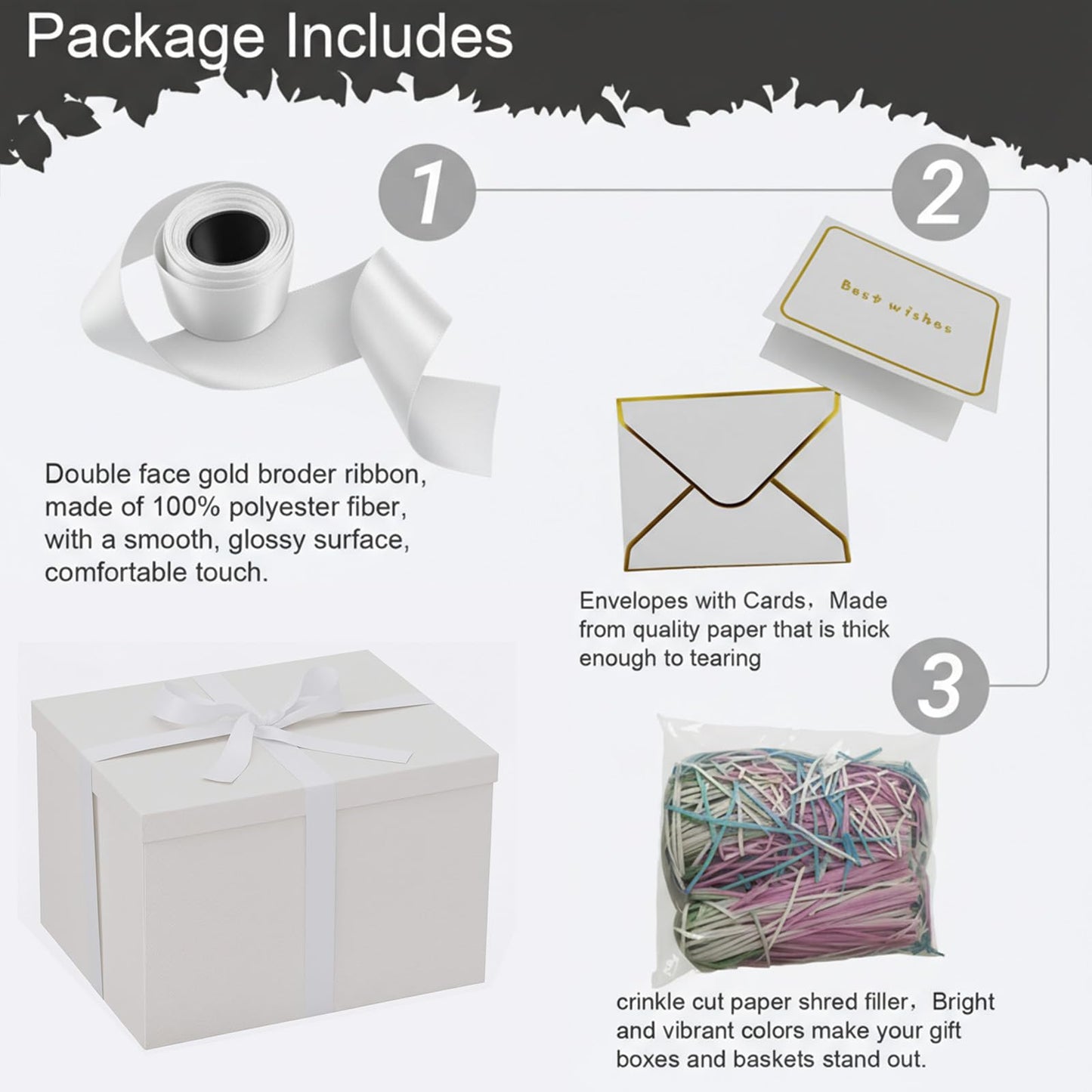 Rinrda Extra Large Gift Box,15x12x10 Inches,White Gift Boxes with Lids for Presents,10-inch Deep Box for Birthday Weddings Valentine's Day.Contains Card, Ribbon,Shredded paper