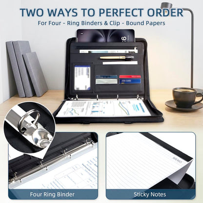 [BRAVE ELK] All-in-One Zippered Padfolio Business Portfolio, Textured Leather Portfolio Binder with 40 Transparent Sleeves, Tablet Holder & Writing Pad, Professional Document Organizer for Men & Women