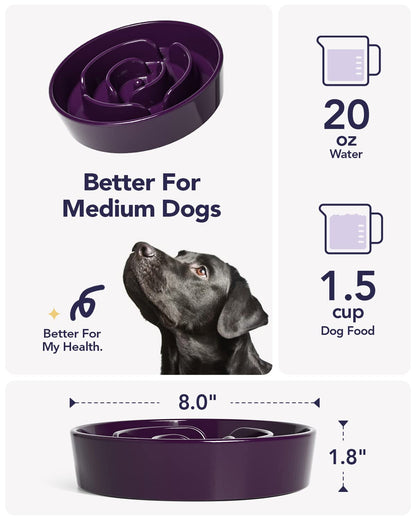 LE TAUCI Dog Bowls Slow Feeder Ceramic, 1.5 Cup Slow Feeding Bowl for Small and Medium Breed, Puzzle Dog Food Bowl for Fast Eater, Maze Purple