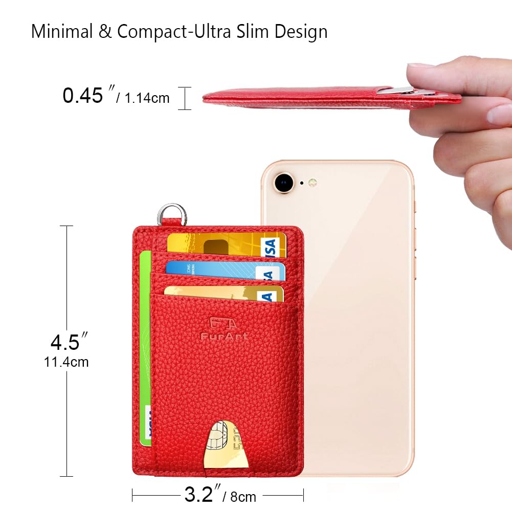 FurArt Slim Minimalist Wallet, Front Pocket Wallets, RFID Blocking, Credit Card Holder for Men-Cerise