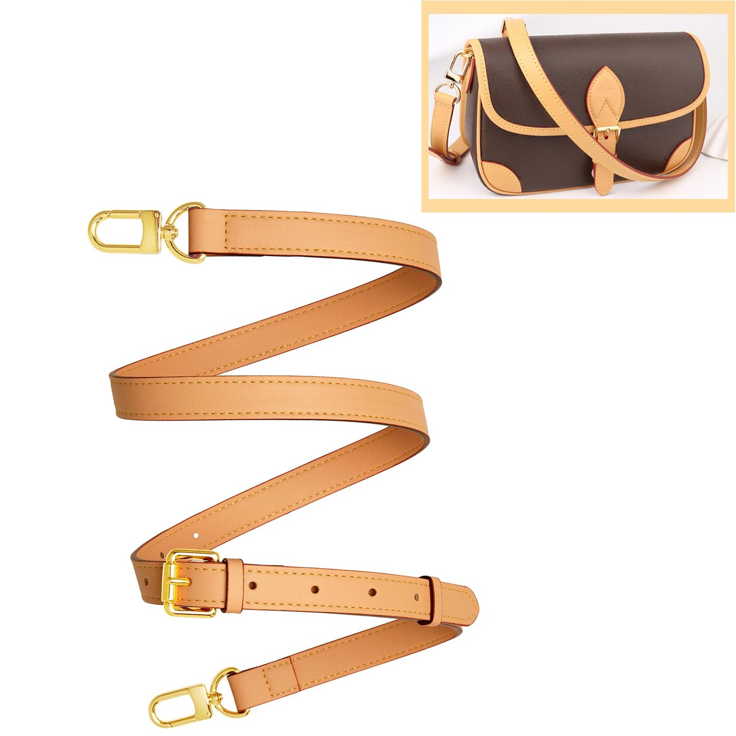 YAZHIMI Vachetta Leather Purse Strap Genuine Leather Adjustable Replacement Strap for Shoulder Bag Handbag Purse (Apricot-Leather Purse Strap)