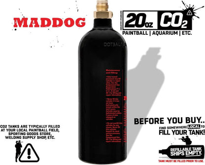 Maddog 20 Oz Refillable Aluminum CO2 Paintball Tank | Lightweight & Durable Design