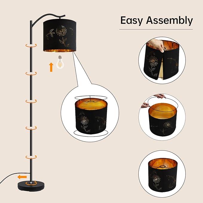 BoostArea Flower Shade Floor Lamp for Living Room,8W LED Arched,Tall Modern Standing Lamp,E26 Socket,Footswitch,Mid Century Floor Lamp for Home,Bedrooms,Office,Study Room