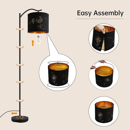 BoostArea Flower Shade Floor Lamp for Living Room,8W LED Arched,Tall Modern Standing Lamp,E26 Socket,Footswitch,Mid Century Floor Lamp for Home,Bedrooms,Office,Study Room