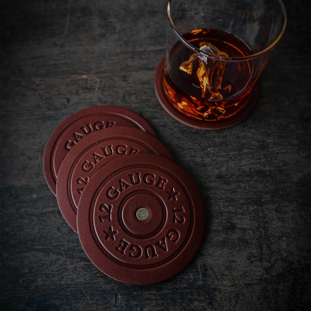12 Gauge Shotgun Shell Coasters (Set of 4) - Bullet Coasters (Brown) - American Bench Craft