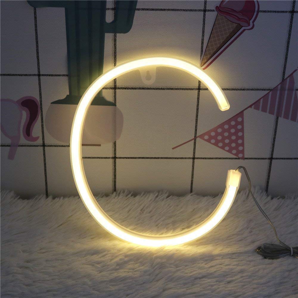 LED Warm White Alphabet Neon Art Lights Neon Letter Sign Night Lights with Battery/USB Operation for Wedding Birthday Party Christmas Home Bar Decoration