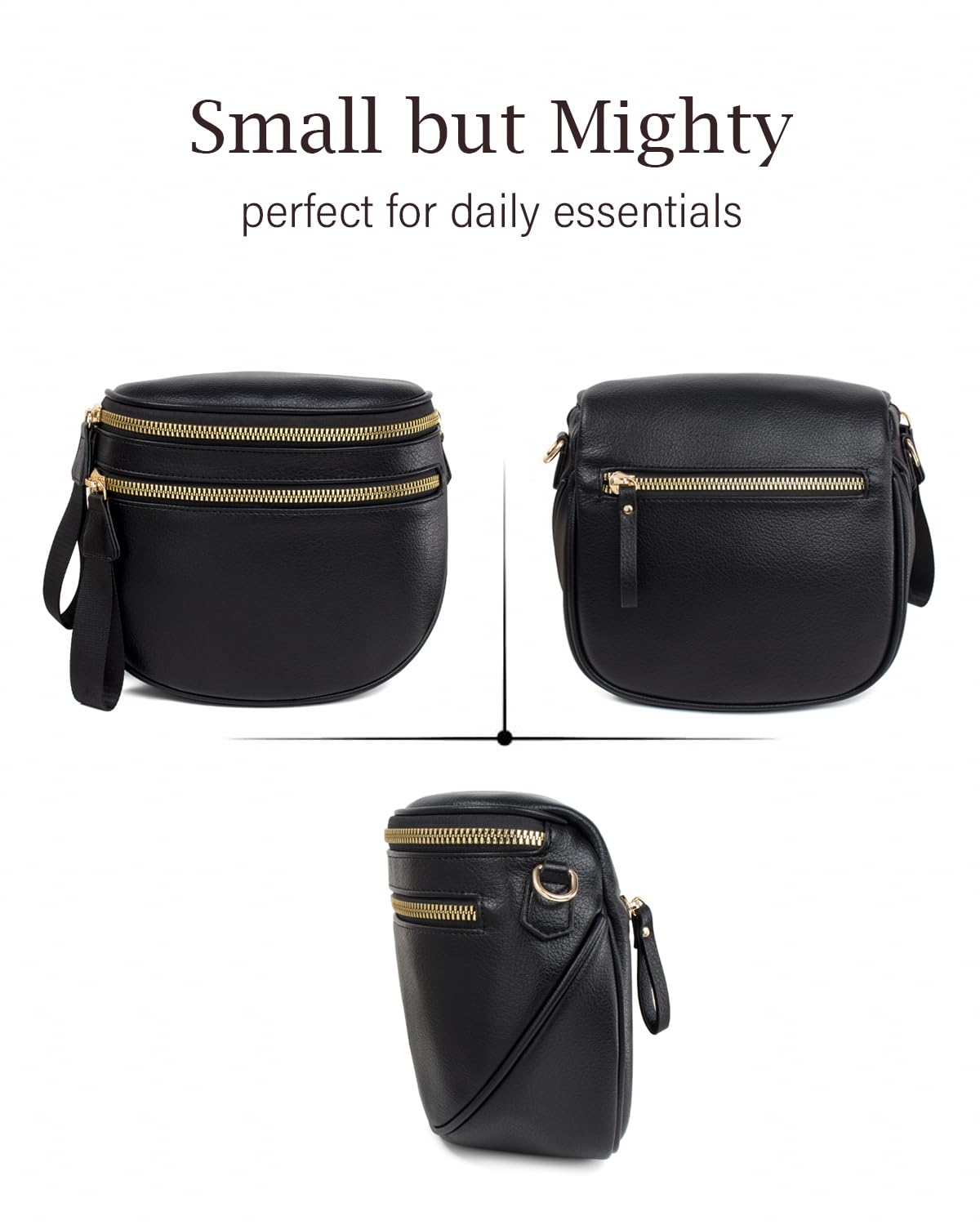 Valentoria Fashionable Womens Leather Waist Bag Crossbody Bag Detachable Wallet Adjustable Shoulder Strap (Black)