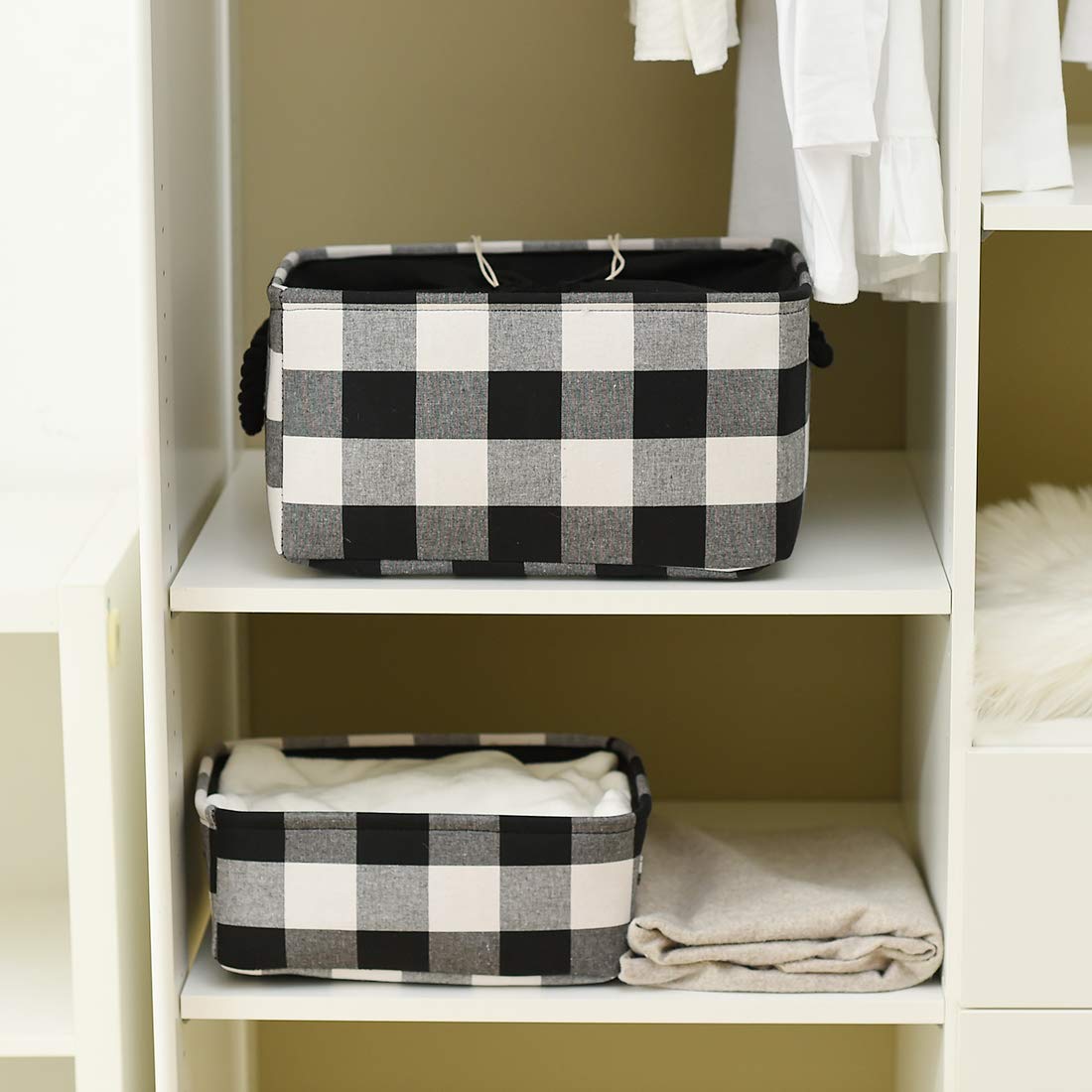 INough Christmas Baskets Empty Christmas Gifts Baskets Low Gift Basket Collapsible Christmas Gifts Bags Buffalo Plaid Toy Storage Bins for Kids/Baby/Office/Bedroom/Holiday Home Decor