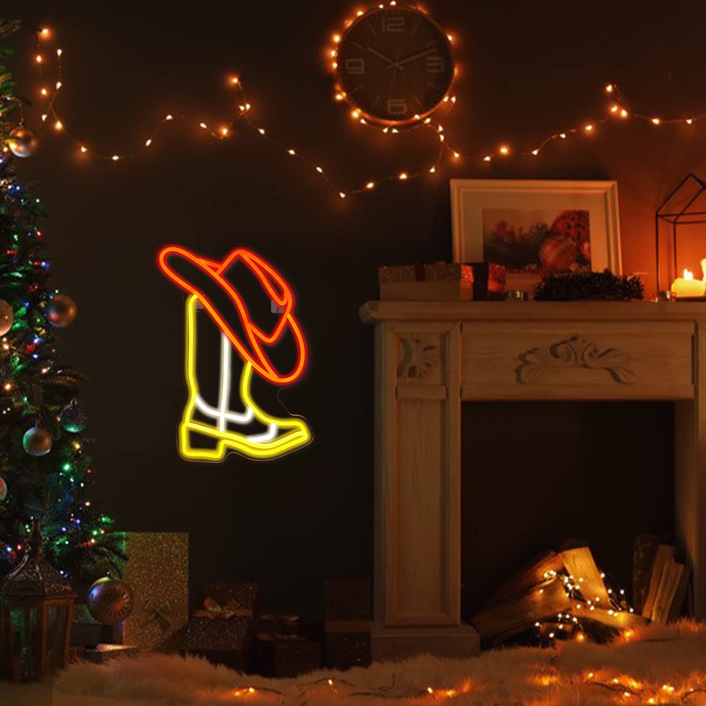 Horseneon Cowboy Neon Signs Cowboy Hat Neon Lights Signs, Western Neon Light, Cowboys Boot Led Sign with USB Powered for Cowboys Farm, Wall Hanging Decor