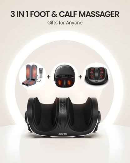 RENPHO Shiatsu Foot Massager with Heat, FSA HSA Eligible, Foot and Calf Massager Focus on Feet Health, Deep Kneading Massage for Plantar Fasciitis Relief, Fits Size up to 14, Fathers Day Dad Gifts