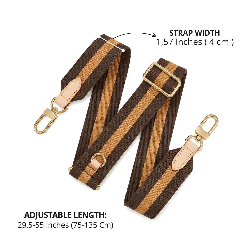 LAVIEV Wide Purse Strap Crossbody Replacement Strap for Handbags Adjustable Black and Brown Leather Purse Strap (Striped Brown)