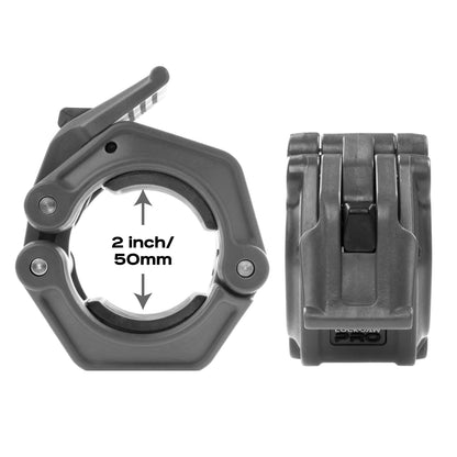 Lock-Jaw PRO 2 Barbell Collars Olympic Barbell Clamps 2 Pcs – Heavy Duty Bar Clamps for 2” & 50mm Olympic Bars – Secure Weight Bar Clamps for Strength Training & Home Gym Accessories – Black