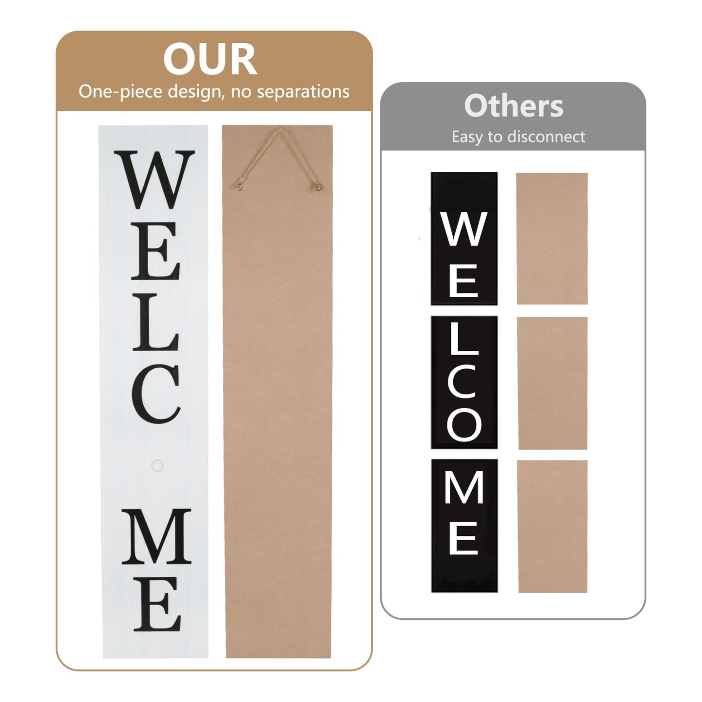 Interchangeable Welcome Sign for Front Porch- 45"X9" Large Standing/Hanging Wooden Sign with 12 PCS Replaceable Icons for 4th of July Fall Halloween Porch Wall Yard Decorations (White)
