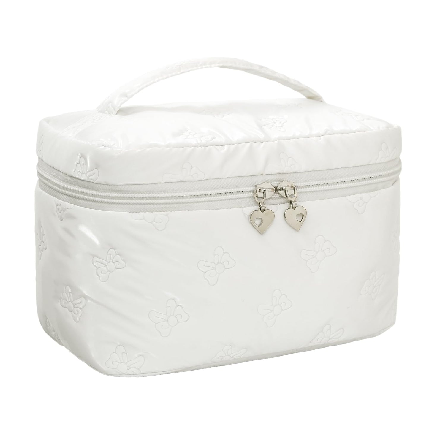 Alamealle Large Cosmetic Bags Travel Makeup Bag with Mesh Pocket Portable Cute Toiletry Bag Aesthetic Make Up Organizer with Handle for Women Girls (White)