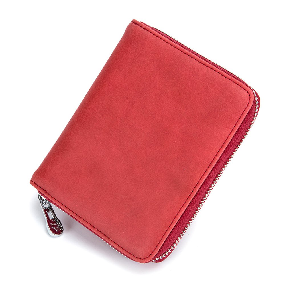 boshiho RFID Blocking 24 Slot Credit Card Holder Wallet Real Leather Multi Card Organizer Wallet with Zipper (red)