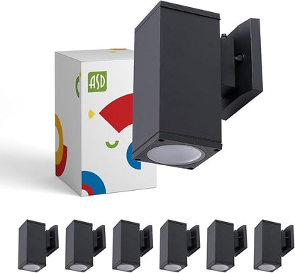 ASD 1 Light Square Dusk to Dawn Outdoor Wall Light Fixture | 60W E26 Socket 120V ETL Cylinder Up Down Lights | LED/CFL/Incandescent Bulb Exterior Wall Sconce | Front Door, Porch, Patio | Black, 6 Pack