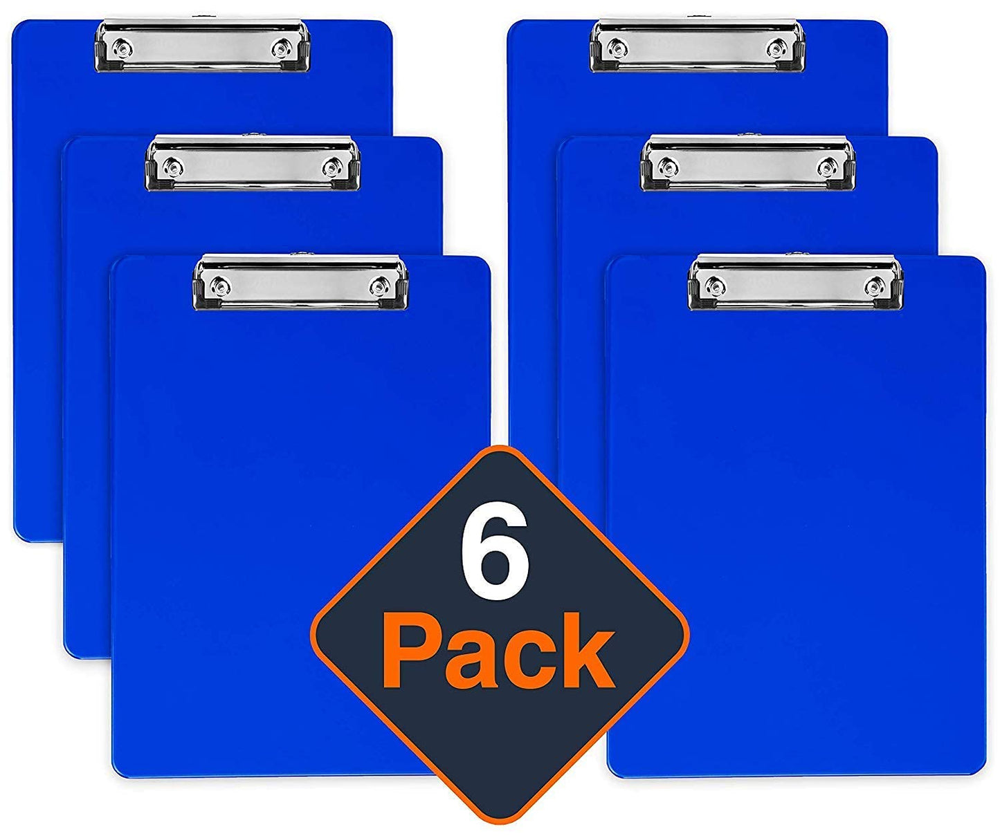 Blue Plastic Clipboard with Low Profile Clip (Pack of 6) - Letter Size Clip Board Blue with Flat Clip, A4 Size Acrylic Clipboard for Boys and Girls | Cute Aesthetic College & Back to School Supplies