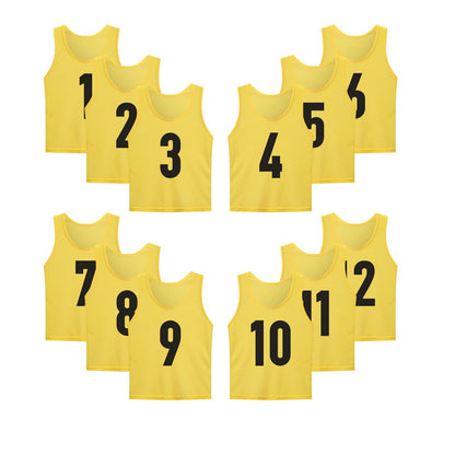 LTHYTY 12 Pack(1-12) Numbered Jerseys/Soccer Bibs/Scrimmage Pinnies/Team Training Vest for Adult Youth Kids. (as1, alpha, l, regular, regular, Yellow)