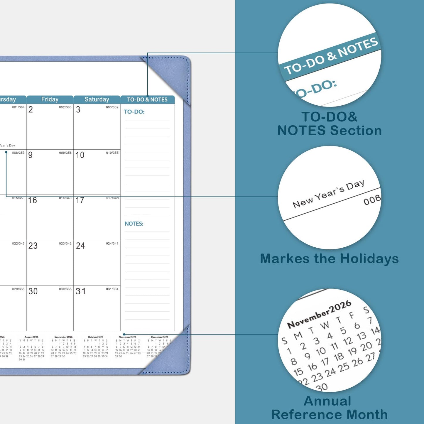KOPEESY Desk Calendar 2026-2027, New Year Large Desk Calendar with Desktop Mat, 18 Months from January 2026 to June 2027, 22” x 17” Desktop Monthly Planner for Home or Office School