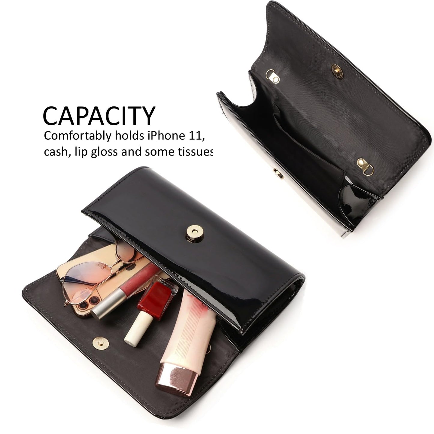 Patent Leather Envelope Clutch Womens Evening Handbag Stylish Shoulder Bag Purse for Christmas Wedding Party Prom(Balck 018)