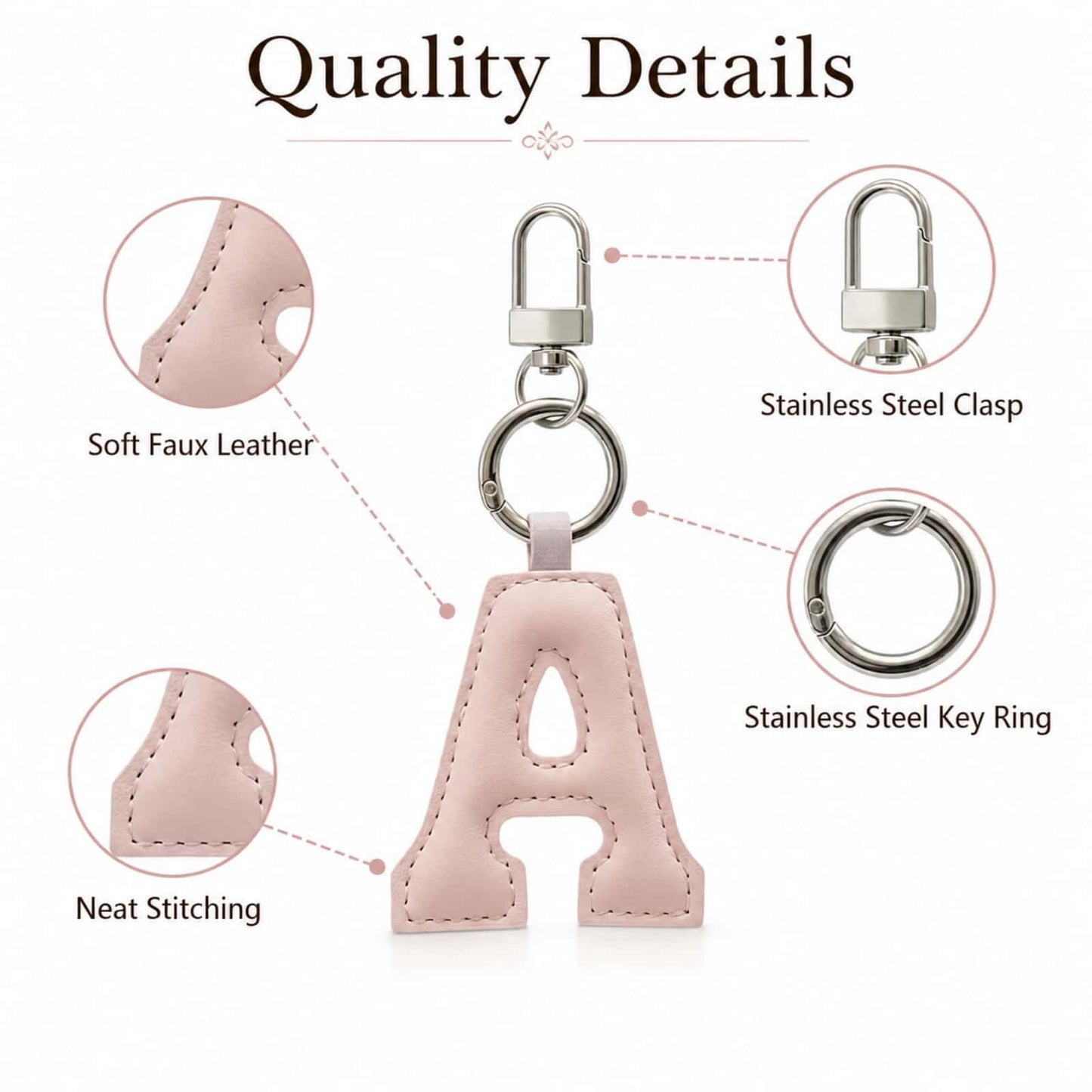 PYNASA Stainless Steel Initial Leather A-Z Charm Keychain for Women Men,Cute Initial Letter Pendant Purse Charm Key Chain Jewelry Accessories Gifts (A)