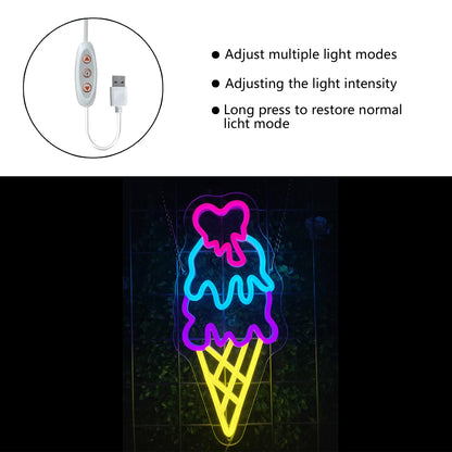 xeayy Ice Cream Open Neon Sign for Wall Decor Dimmable Business LED Neon Light for Ice cream Drink Bar Shop Birthday Christmas Party Bedroom USB Powered Neon Art Signs Decor 14.7×6.7 inch