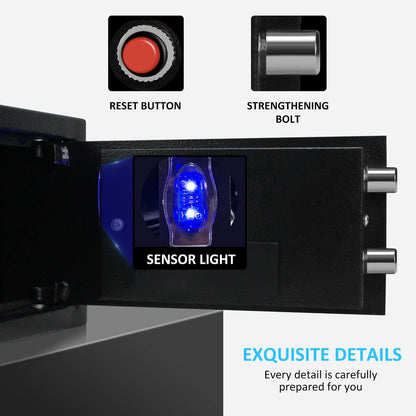 Sdstone Safe Box with Sensor Light,Hidden Safe Box with Key & Digital Lock for Home and Company. Electronic Security Safe Box Wall or Cabinet Fixed Design, 0.4 Cubic Feet