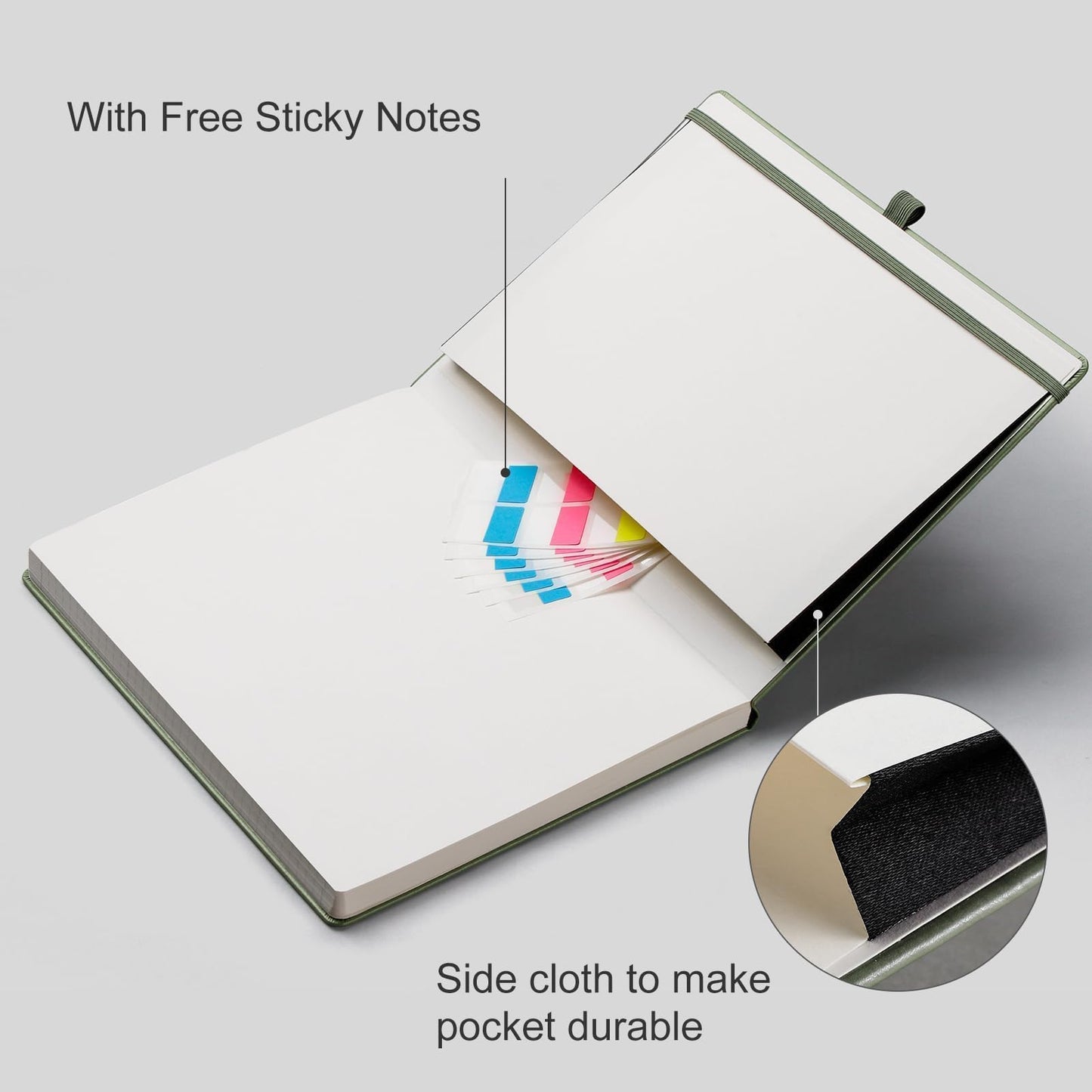 EMSHOI A4 College Ruled Notebook, Large 8.3" x 11.7", 192 Pages 100GSM Ink-Proof Faux Leather Hardcover Lay-Flat Lined Journal for Office School Work Writing, Green