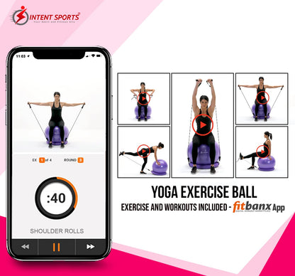 INTENT SPORTS Yoga Ball Chair – Stability Ball with Inflatable Stability Base & Resistance Bands, Fitness Ball for Home Gym, Office, Improves Back Pain, Core, Posture & Balance (65 Cm)