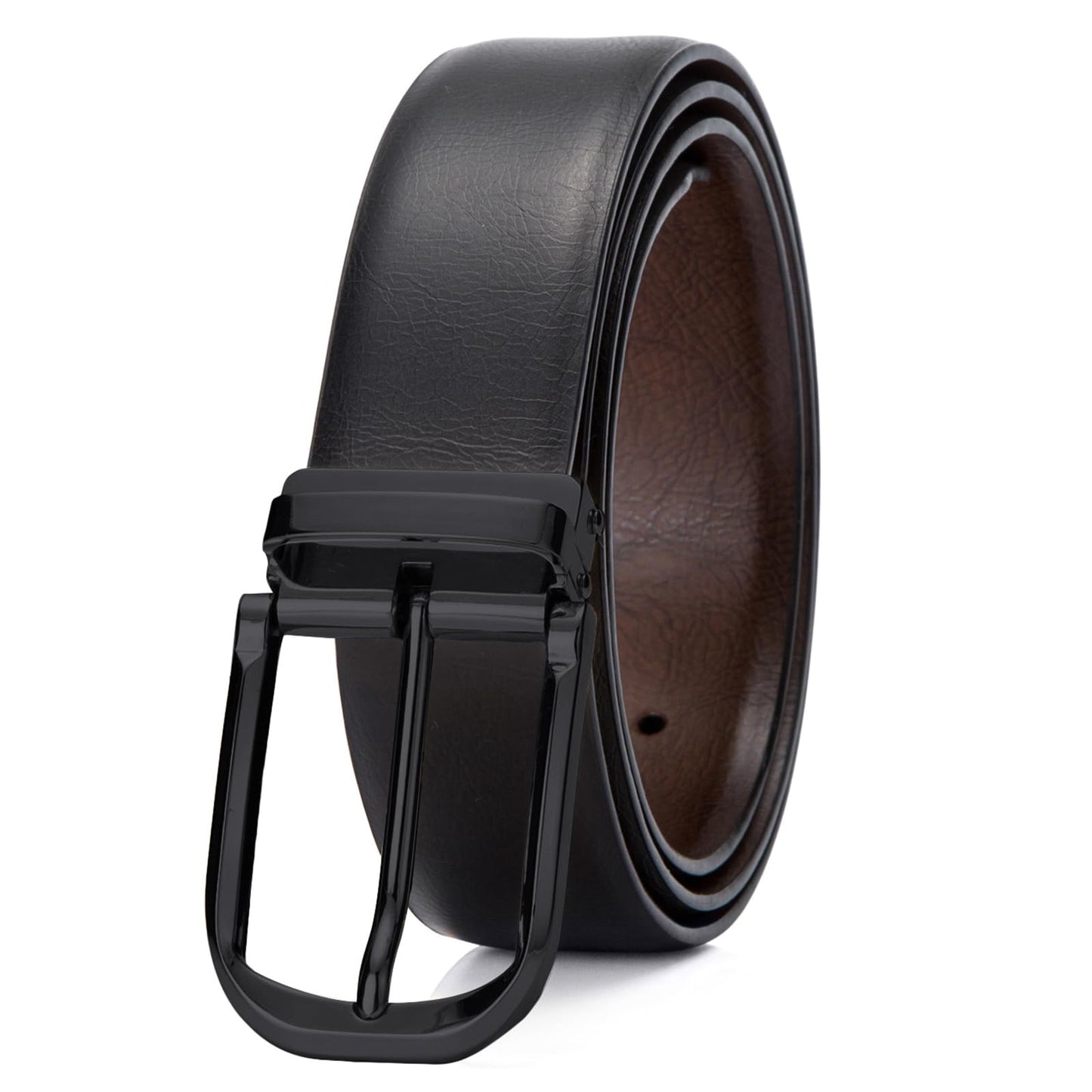 Ousenweiya Mens Belts Leather Reversible 1.25" Black Dress Belt for Men (Black Buckle Belt, Fits Waist 30"-38")