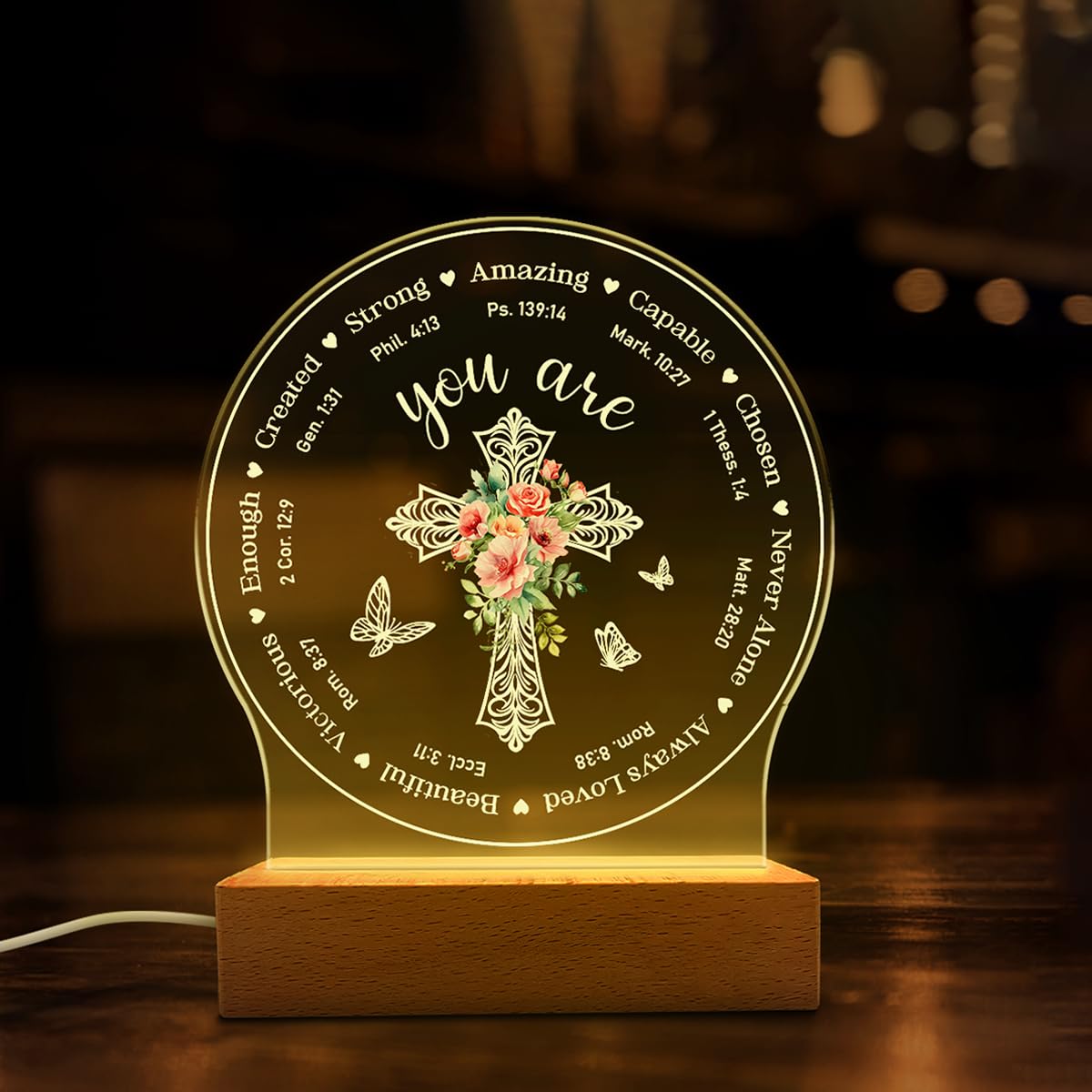 Christian Night Light - Bible Verses Acrylic Night Light for Women - Inspirational Religious Gift Decor for Birthday Christmas