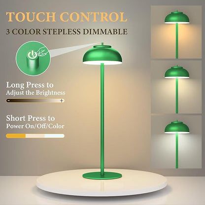 Green Led Cordless Table Lamps Rechargeable Set of 2,Table Lights Battery Operated-IP65 Waterproof-for Outdoor Patio/Restaurants/Home/Dinner/Table Lighting-Touch Control & Dimmable