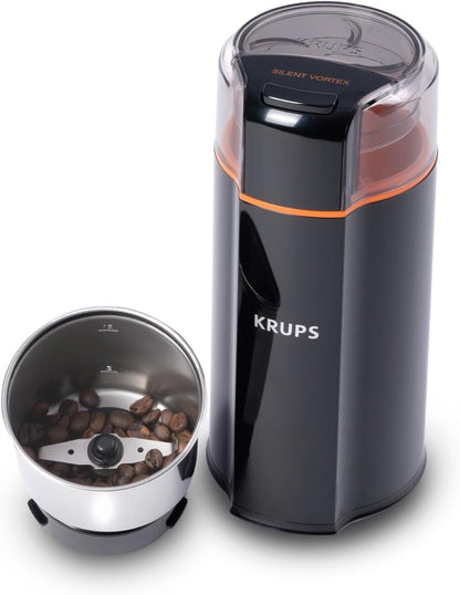 KRUPS Precision Electric Coffee Grinders, 3 oz Capacity, 200W Motor, Stainless Steel Blades for Uniform Grinding of Beans, Herb and Nuts, Coffee and Spice Grinder Electric, (Black)