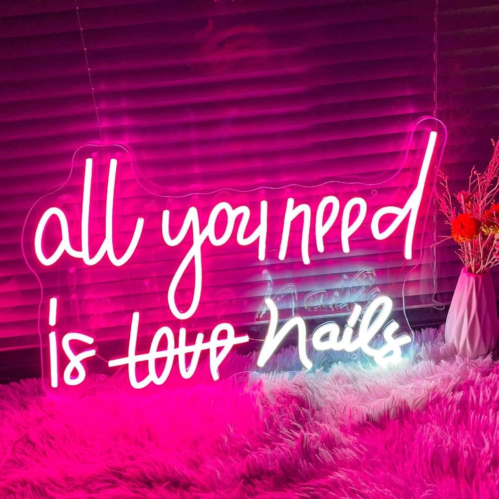 WLHOPE All You Need is Nails Neon Sign - Pink LED Signs with USB Connectivity for Bedroom, Home Bar, Girls Room, Beauty Shop, Nails Room - Gift for Girls